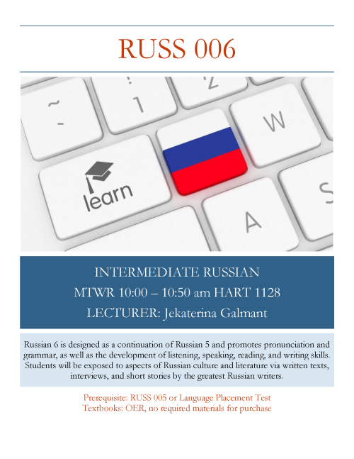 A flyer for Russian 006 featuring a keyboard with a button painted like the Russian flag
