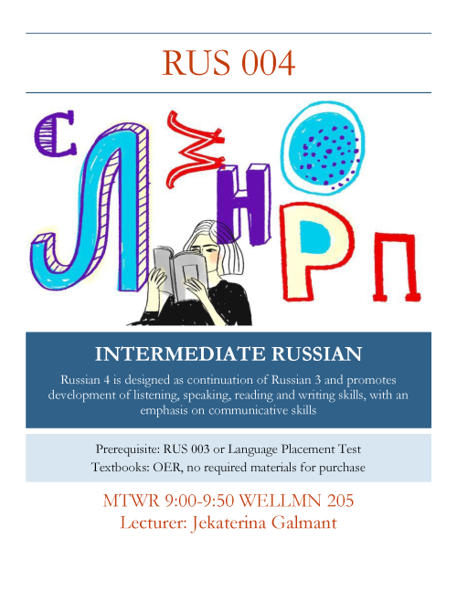Intermediate Russian course flyer with details and information
