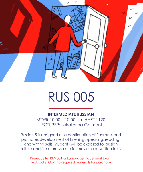 Image of a person standing in a doorway for the Russian 5 course flyer
