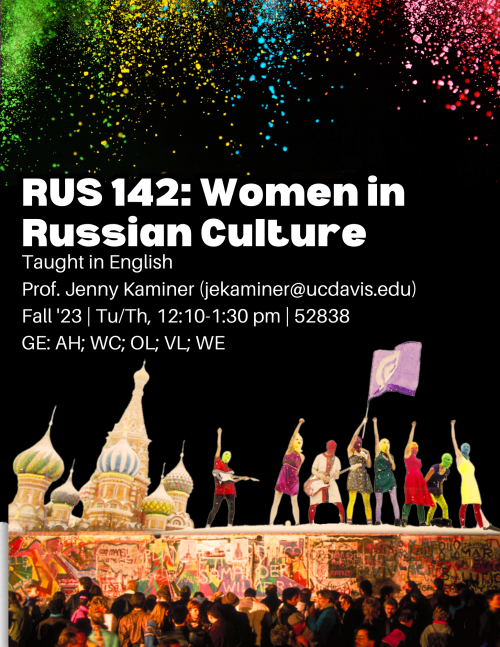 The skyline of Russia is accompanied by crowds of people for this Russian 142 course flyer