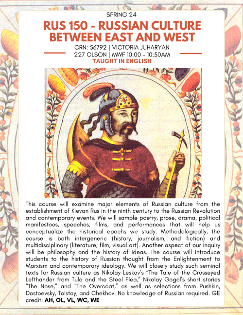 A Russian soldier is positioned in the middle of the flyer, with the course description underneath.
