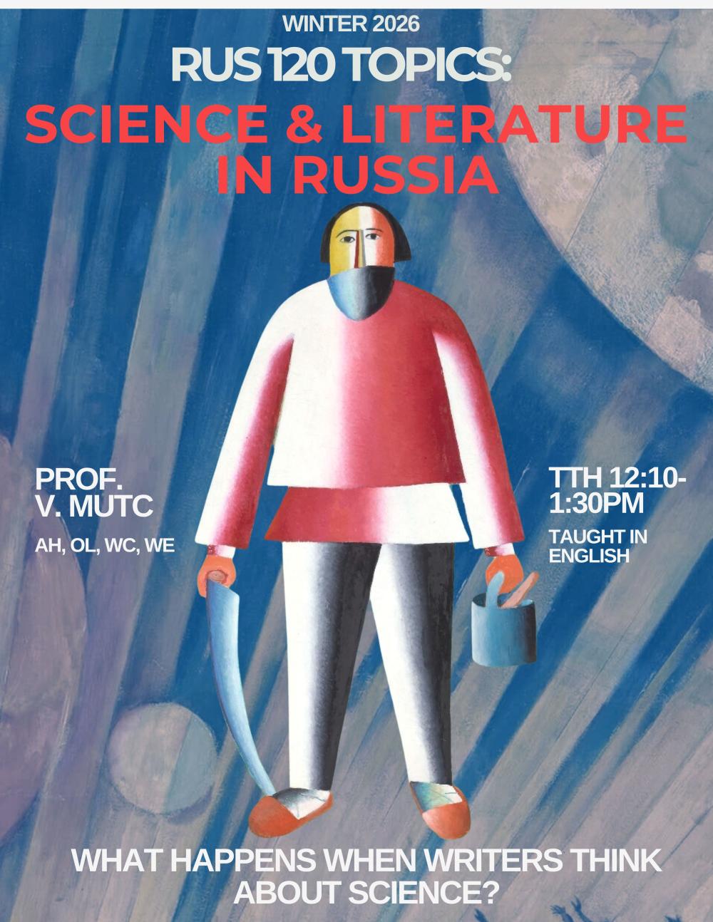 A flyer for RUS 120, with cubist art.