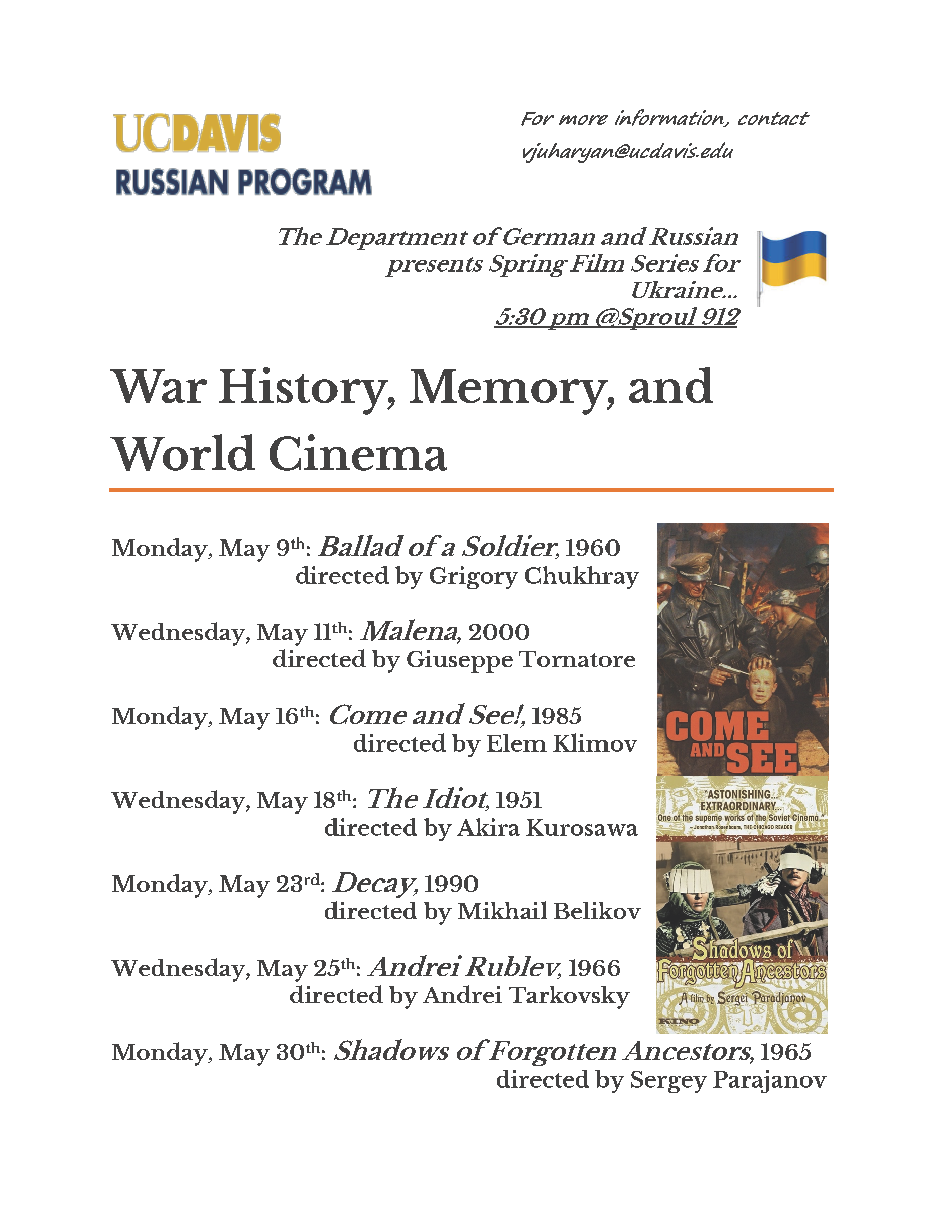 updated war, history, memory, and film series flyer