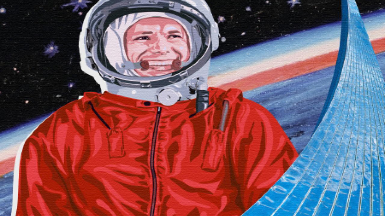 Art of a cosmonaut in space.