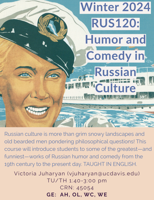 A flyer for RUS120 featuring a person broadly smiling while wearing a sailors cap
