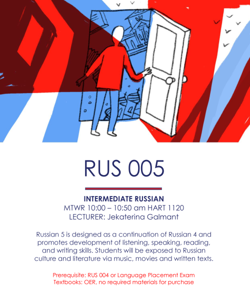 A Flyer for RUS 005 featuring abstract art of a man entering a doorframe