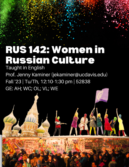 A flyer for RUS 142 featuring Protestors