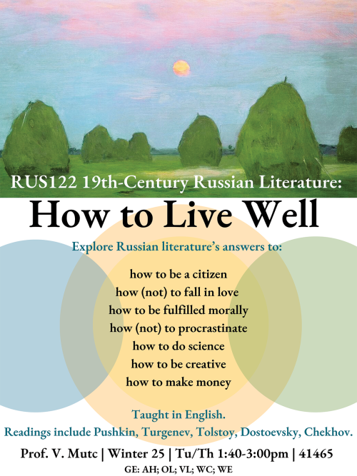 A flyer for RUS122, a course description and a painting of trees