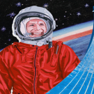 Art of a cosmonaut in space.